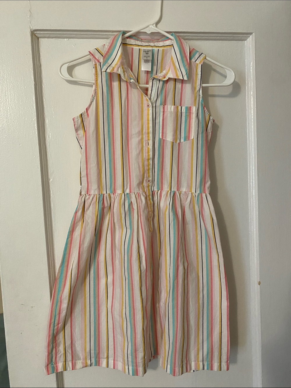 Girls Sleeveless Collared Stripe Dress in Multicolor